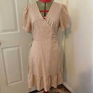 Loft Wrap Around Gingham Ruffled Short Sleeve Dress Size 10